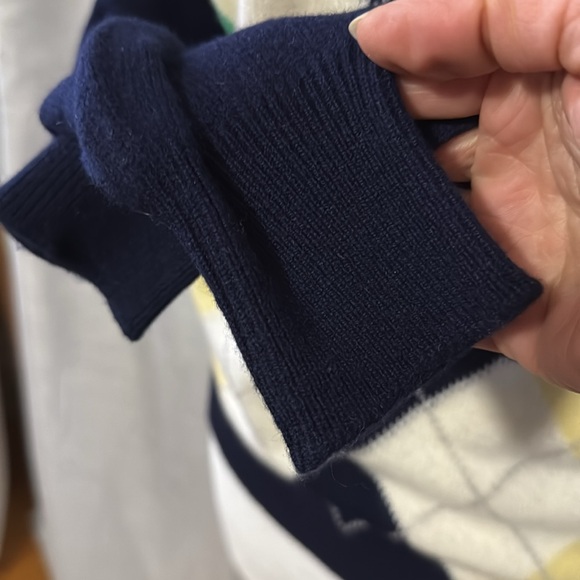 NWT Vintage Cashmere V-Neck Sweater-Wmns Euro 38-Navy Yellow Green Argyle Print - Picture 6 of 16
